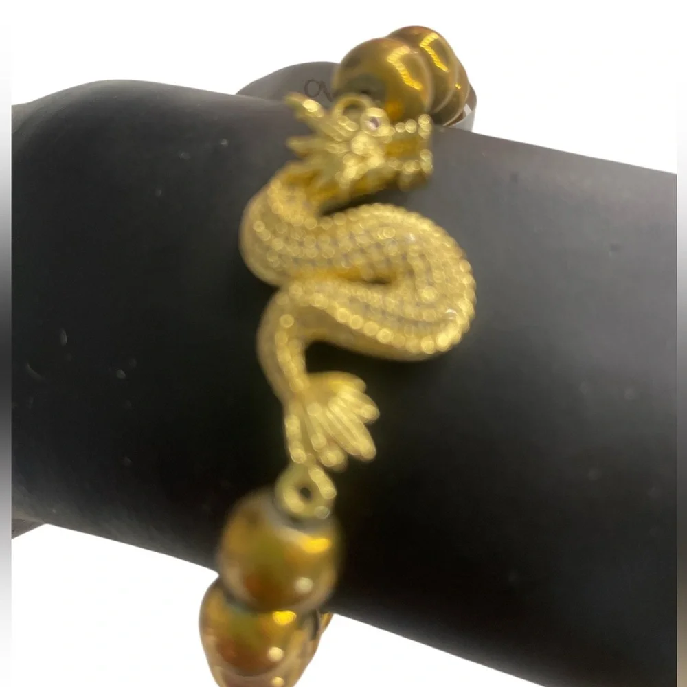 Gold Hematite Dragon Bracelet, Stretch, Gemstone bracelet - Picture 2 of 6